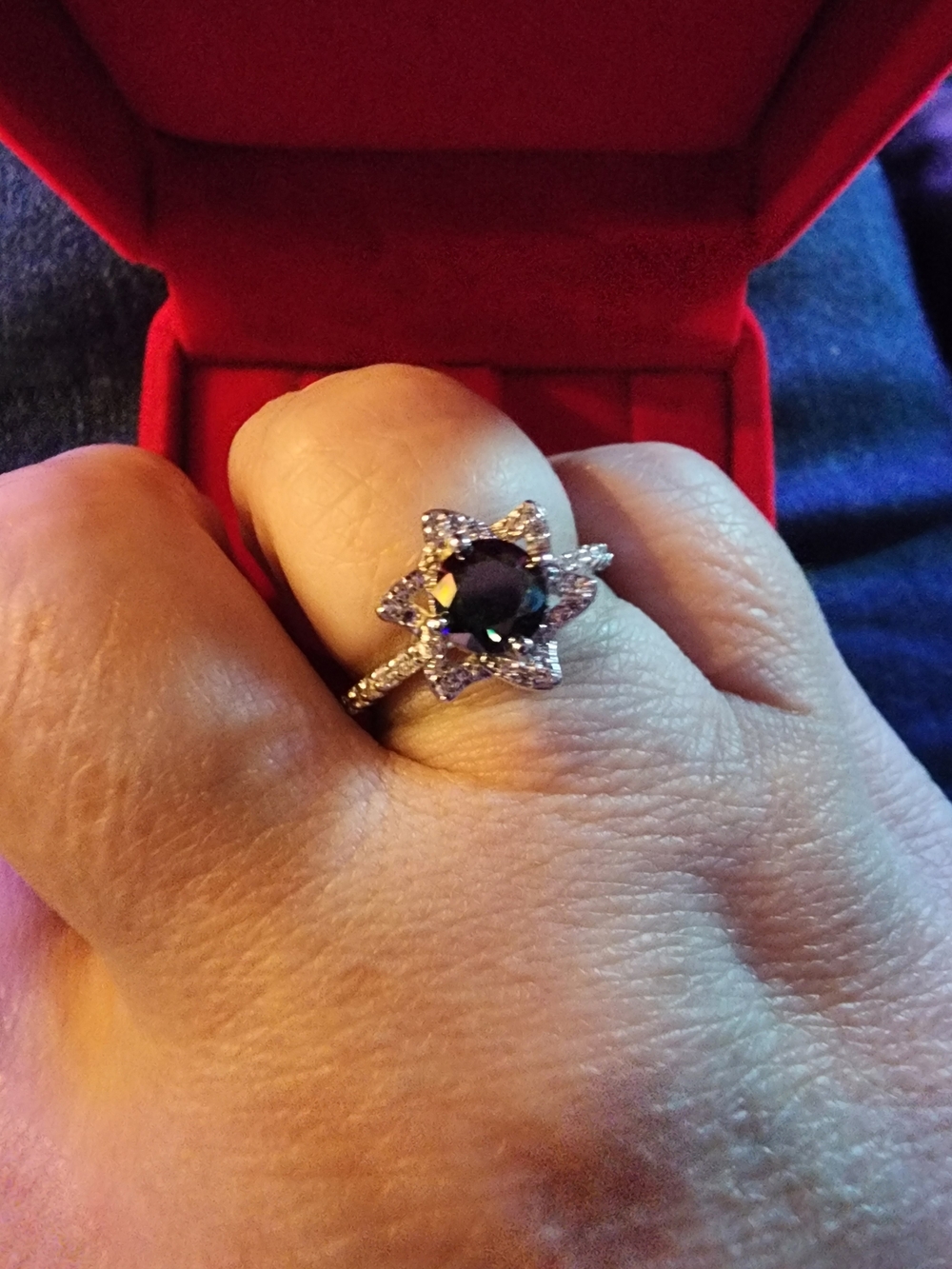Sterling Silver Purple Halo Star Floral Ring